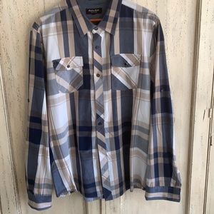 Navy Grey plaid shirt pearl snap XXL